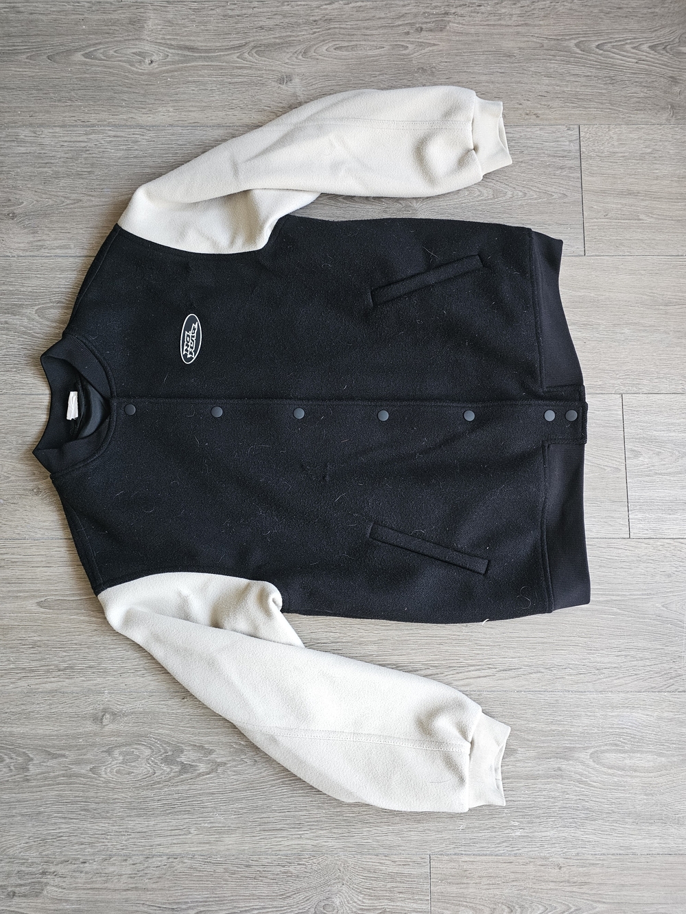 Two-Tone Black & Cream Varsity Bomber Jacket
